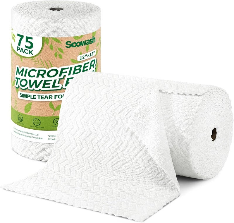 SOOWASH Microfiber Cleaning Cloths Roll, 75 Pack Tear Away Microfiber Towels Roll, 12" x 13" Lint Free Rags, Reusable Cleaning Cloths, Washable, Scratch Free,Ultra Absorbent Dish Rags(White Ripple) - Image 1